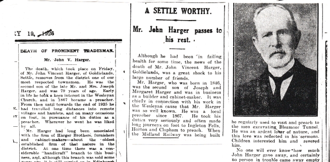 Image of obituaries for John V. Harger (opens in new browser window); click image for larger image  (1Mb)