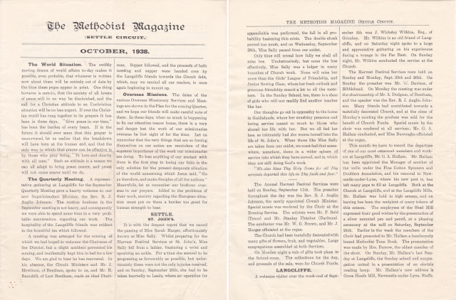 Image of  Methodist Magazine (Settle Circuit) October 1938 appreciation for Sarah Agnes Harger (opens in new browser window); click image for larger image  (1Mb)